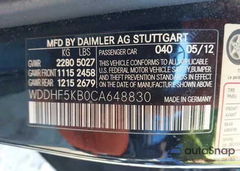 2012 Mercedes-Benz E 350 z USA, uszkodzony, nr VIN WDDHF5KB0CA648830